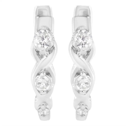 .925 Sterling Silver 1/4 Cttw Prong Set Round-cut Diamond Twist and Swirl Hoop Earring (i-j Color I2-i3 Clarity) - Fine