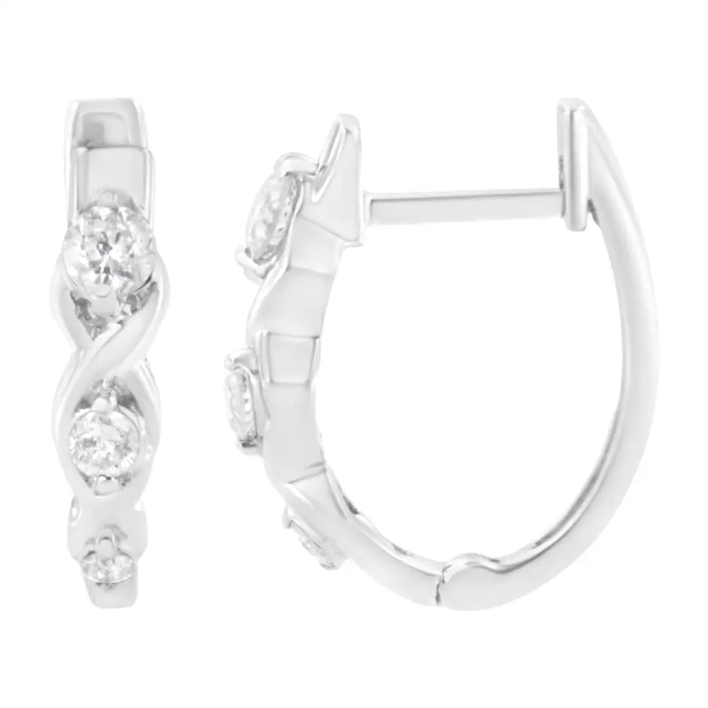 .925 Sterling Silver 1/4 Cttw Prong Set Round-cut Diamond Twist and Swirl Hoop Earring (i-j Color I2-i3 Clarity) - Fine