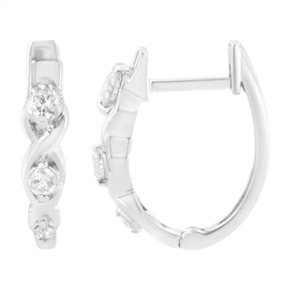 .925 Sterling Silver 1/4 Cttw Prong Set Round-cut Diamond Twist and Swirl Hoop Earring (i-j Color I2-i3 Clarity) - Fine