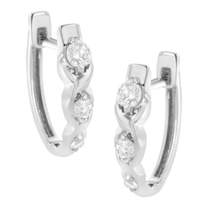 .925 Sterling Silver 1/4 Cttw Prong Set Round-cut Diamond Twist and Swirl Hoop Earring (i-j Color I2-i3 Clarity) - Fine