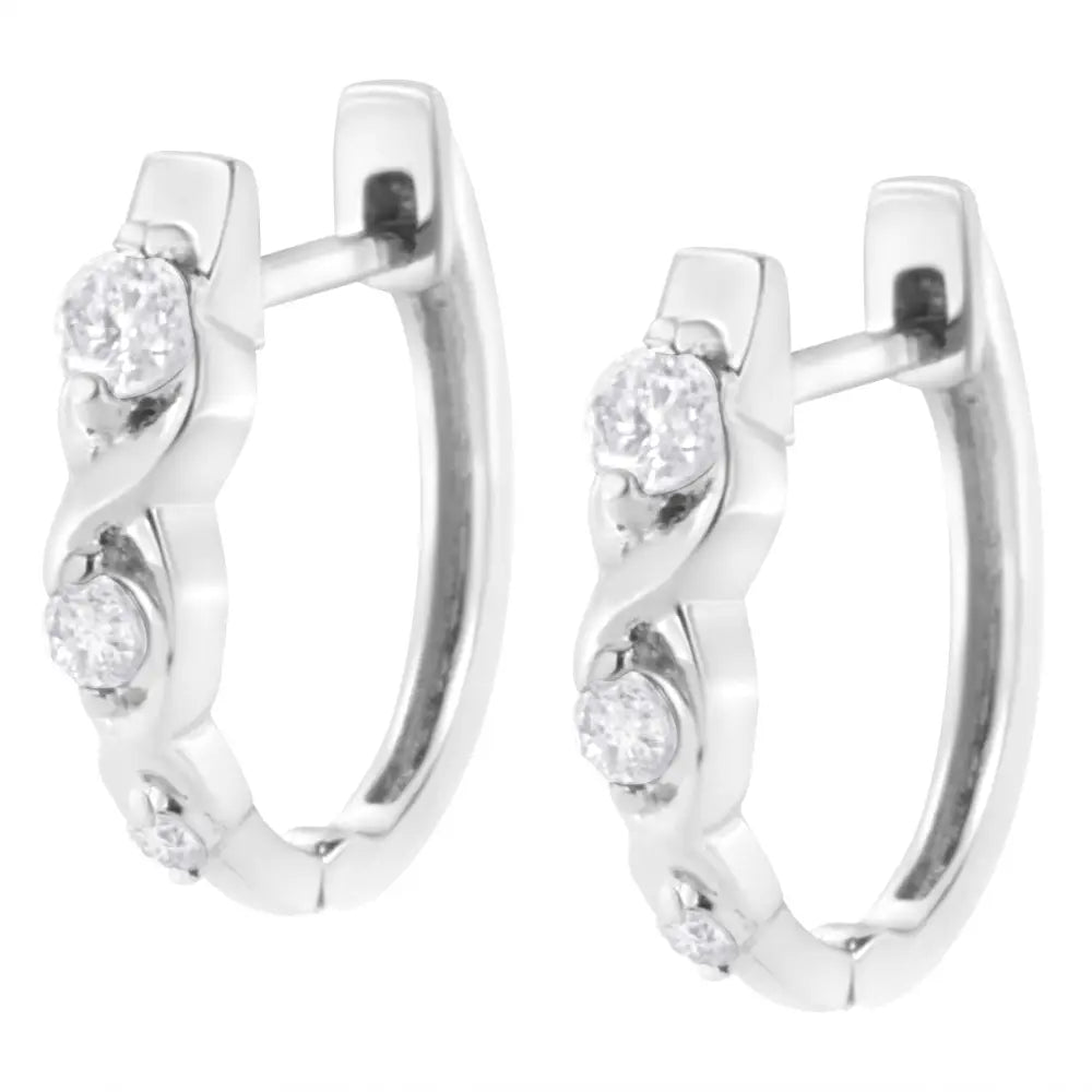 .925 Sterling Silver 1/4 Cttw Prong Set Round-cut Diamond Twist and Swirl Hoop Earring (i-j Color I2-i3 Clarity) - Fine