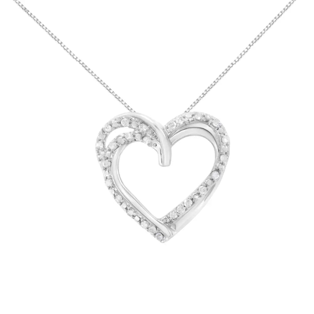 .925 Sterling Silver 1/4 Cttw Prong Set Round-cut Diamond Woven Double Heart 18’’ Pendant Necklace (i-j Color I2-i3