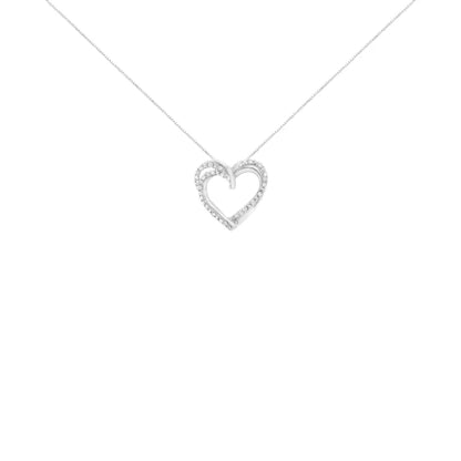 .925 Sterling Silver 1/4 Cttw Prong Set Round-cut Diamond Woven Double Heart 18’’ Pendant Necklace (i-j Color I2-i3