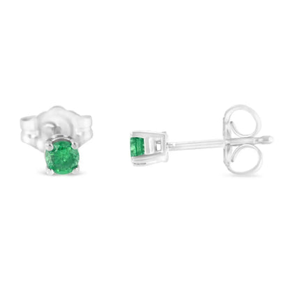 .925 Sterling Silver 1/4 Cttw Round Brilliant-cut Green Diamond Classic 4-prong Stud Earrings (fancy Color-enhanced