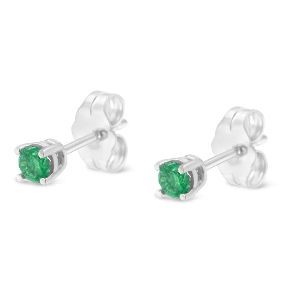 .925 Sterling Silver 1/4 Cttw Round Brilliant-cut Green Diamond Classic 4-prong Stud Earrings (fancy Color-enhanced