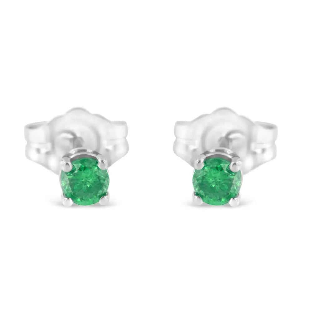 .925 Sterling Silver 1/4 Cttw Round Brilliant-cut Green Diamond Classic 4-prong Stud Earrings (fancy Color-enhanced