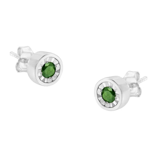 .925 Sterling Silver 1/4 Cttw Round Brilliant-cut Green Diamond Miracle-set Stud Earrings (fancy Color-enhanced I1-i2