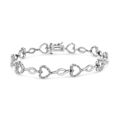 .925 Sterling Silver 1/4 Cttw Round-cut Diamond Alternating Heart and Leaf Link Bracelet (i-j Color I3 Clarity) - Size