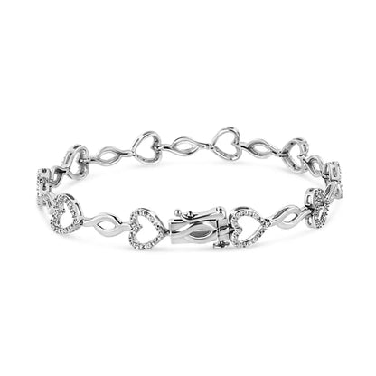 .925 Sterling Silver 1/4 Cttw Round-cut Diamond Alternating Heart and Leaf Link Bracelet (i-j Color I3 Clarity) - Size