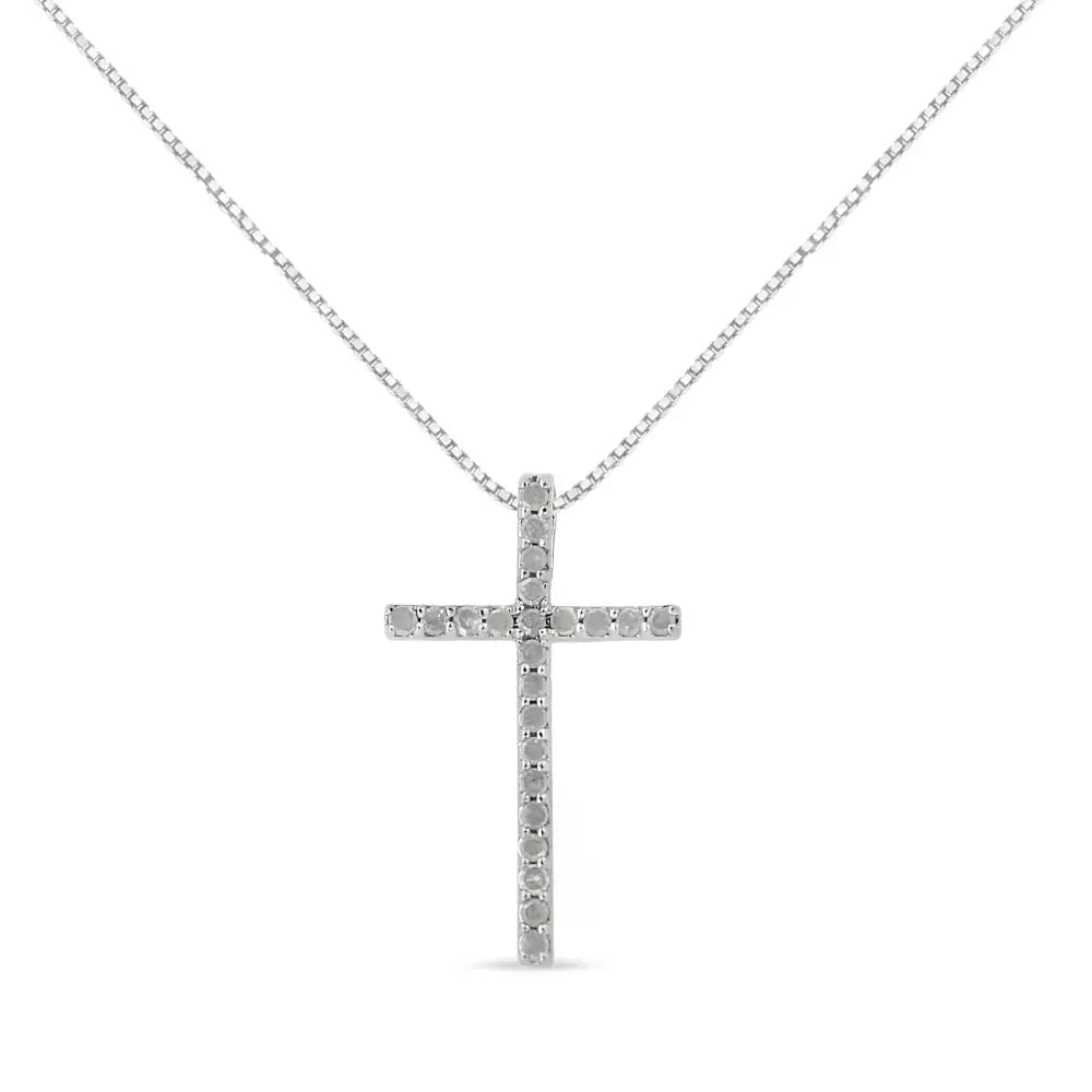 .925 Sterling Silver 1/4 Cttw Round-cut Diamond Cross 18’’ Pendant Necklace - (i-j Color I3-promo Quality) - Fine