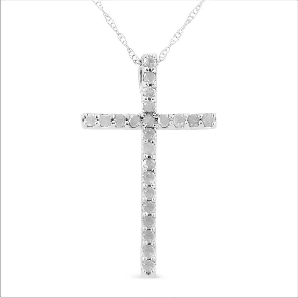 .925 Sterling Silver 1/4 Cttw Round-cut Diamond Cross 18’’ Pendant Necklace - (i-j Color I3-promo Quality) - Fine