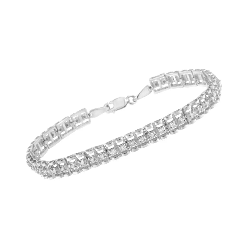 .925 Sterling Silver 1/4 Cttw Round-cut Diamond Double-link Tennis Bracelet (i-j Clarity I2-i3 Color) - Size 7’’