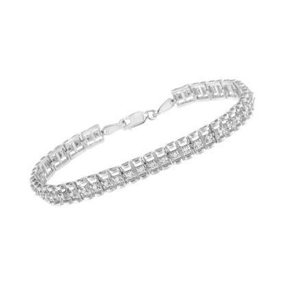 .925 Sterling Silver 1/4 Cttw Round-cut Diamond Double-link Tennis Bracelet (i-j Clarity I2-i3 Color) - Size 7’’