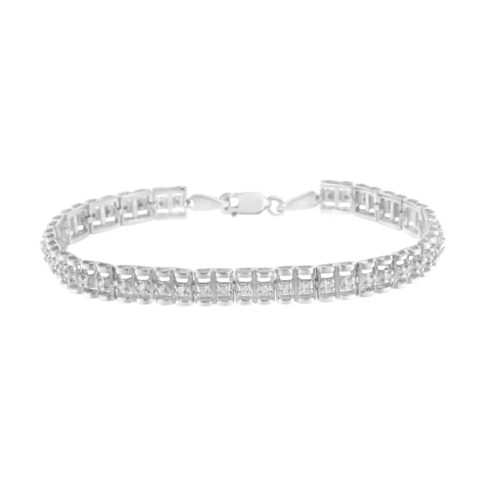 .925 Sterling Silver 1/4 Cttw Round-cut Diamond Double-link Tennis Bracelet (i-j Clarity I2-i3 Color) - Size 7’’