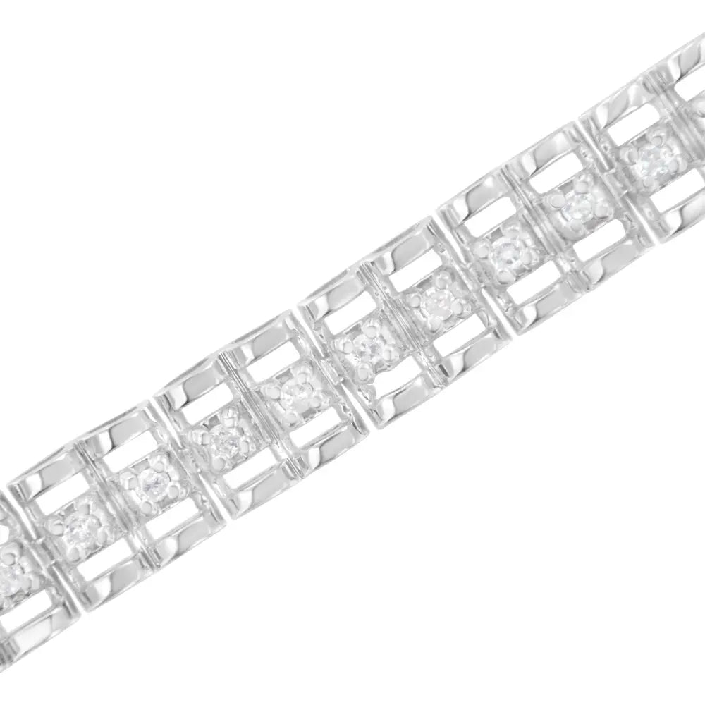 .925 Sterling Silver 1/4 Cttw Round-cut Diamond Double-link Tennis Bracelet (i-j Clarity I2-i3 Color) - Size 7’’