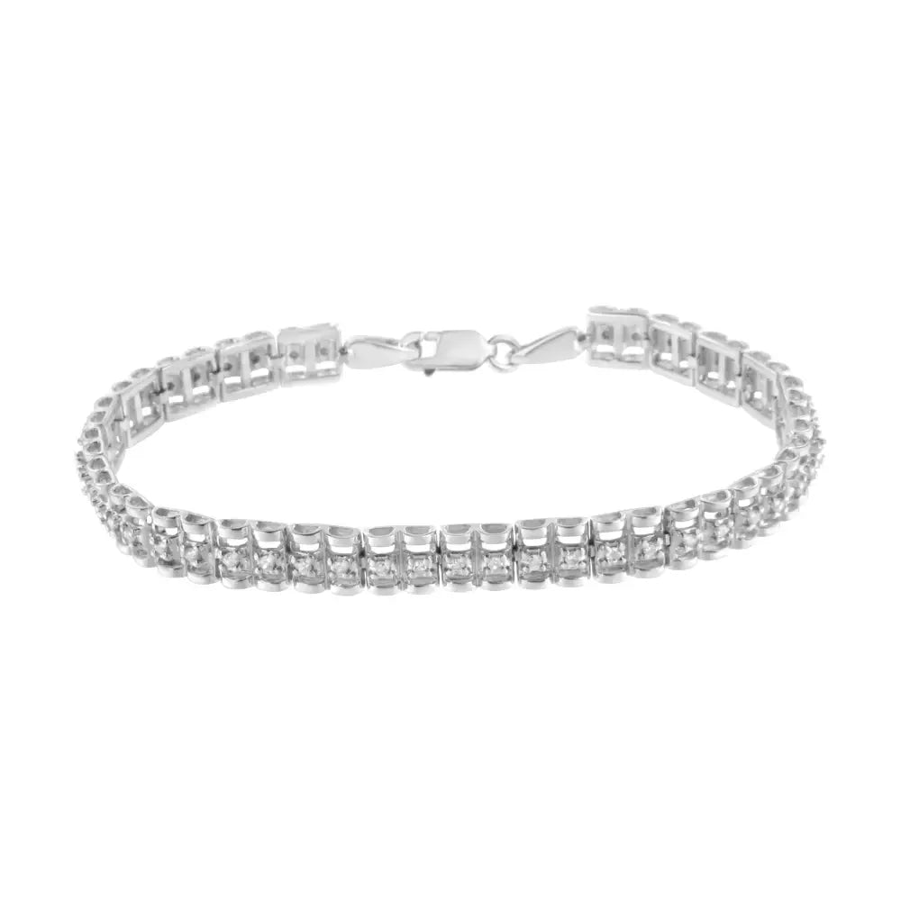 .925 Sterling Silver 1/4 Cttw Round-cut Diamond Double-link Tennis Bracelet (i-j Clarity I2-i3 Color) - Size 7’’