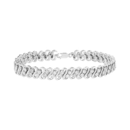 .925 Sterling Silver 1/4 Cttw Round-cut Diamond Double Row Wrapped S-link Bracelet (i-j Color I2-i3 Clarity) - Size