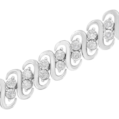 .925 Sterling Silver 1/4 Cttw Round-cut Diamond Double Row Wrapped S-link Bracelet (i-j Color I2-i3 Clarity) - Size