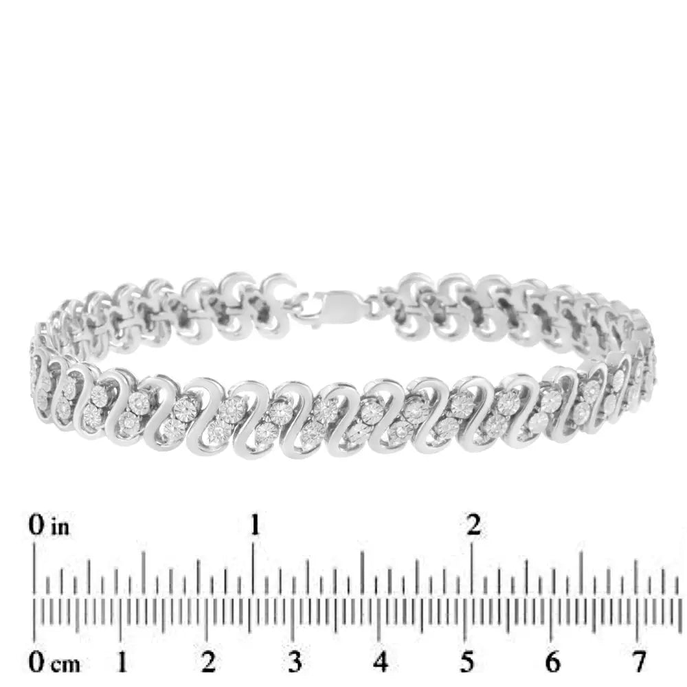 .925 Sterling Silver 1/4 Cttw Round-cut Diamond Double Row Wrapped S-link Bracelet (i-j Color I2-i3 Clarity) - Size