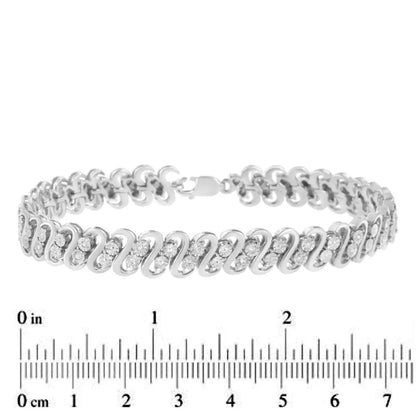 .925 Sterling Silver 1/4 Cttw Round-cut Diamond Double Row Wrapped S-link Bracelet (i-j Color I2-i3 Clarity) - Size