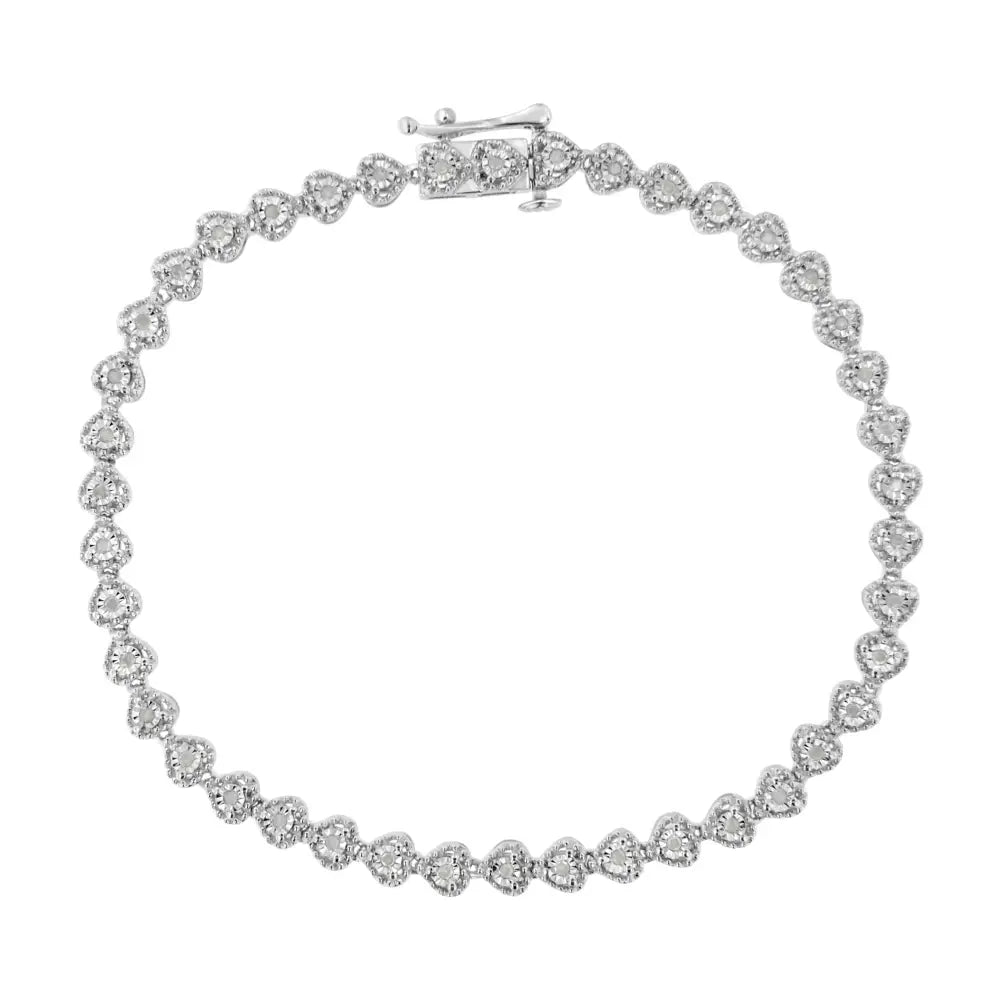 .925 Sterling Silver 1/4 Cttw Round-cut Diamond Heart Link Bracelet (i-j Clarity I3 Color) - Size 7.25’’ - Fine