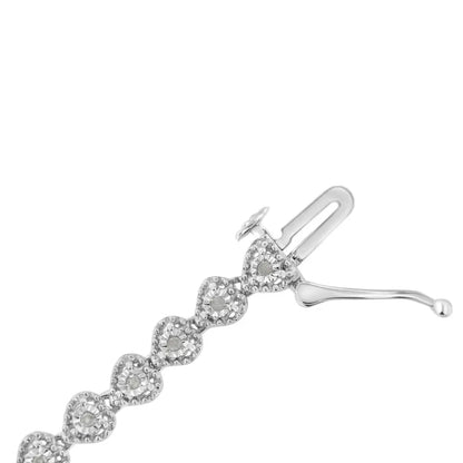 .925 Sterling Silver 1/4 Cttw Round-cut Diamond Heart Link Bracelet (i-j Clarity I3 Color) - Size 7.25’’ - Fine