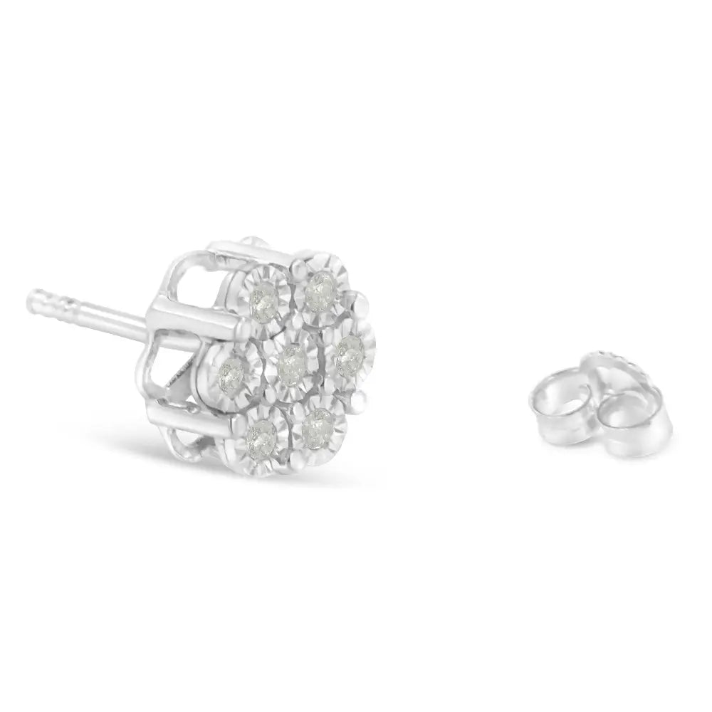 .925 Sterling Silver 1/4 Cttw Round-cut Diamond Miracle-set Floral Cluster Button Stud Earrings (i-j Color I3 Clarity)