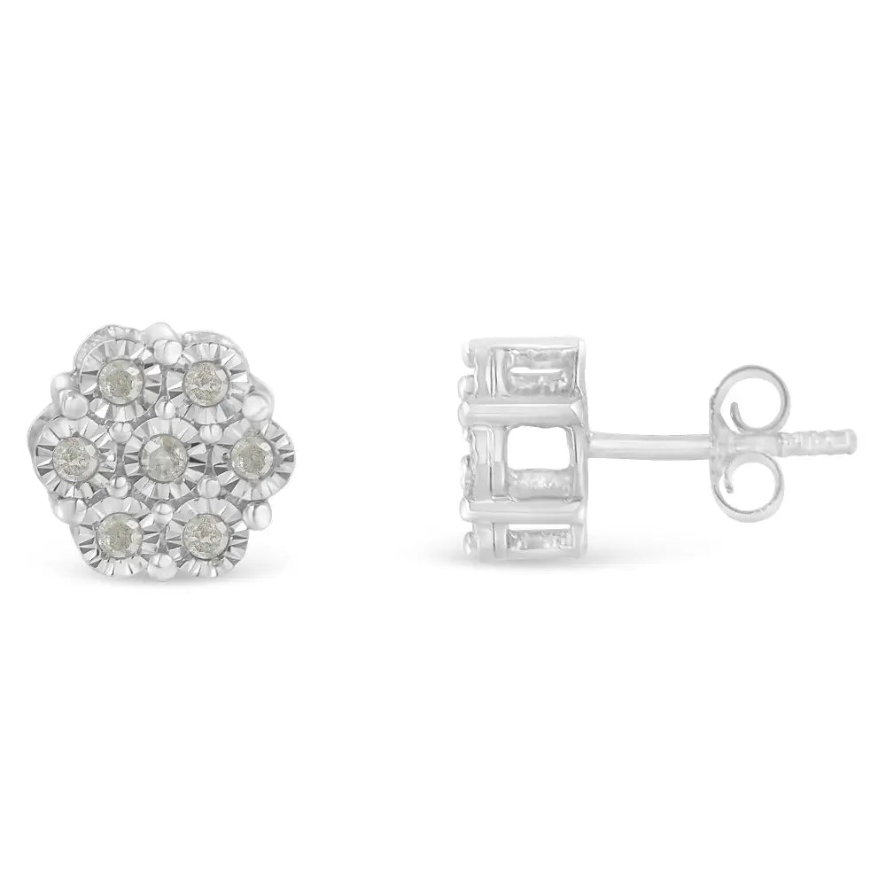 .925 Sterling Silver 1/4 Cttw Round-cut Diamond Miracle-set Floral Cluster Button Stud Earrings (i-j Color I3 Clarity)