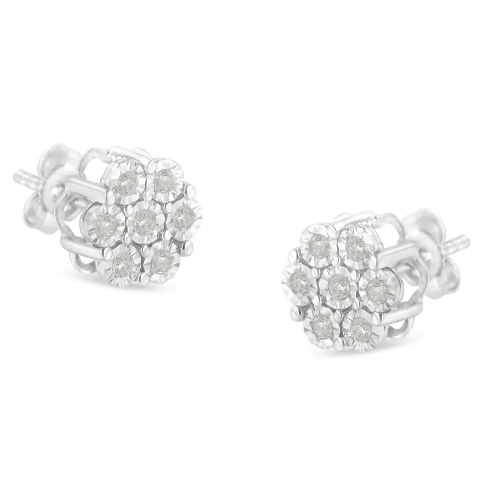 .925 Sterling Silver 1/4 Cttw Round-cut Diamond Miracle-set Floral Cluster Button Stud Earrings (i-j Color I3 Clarity)