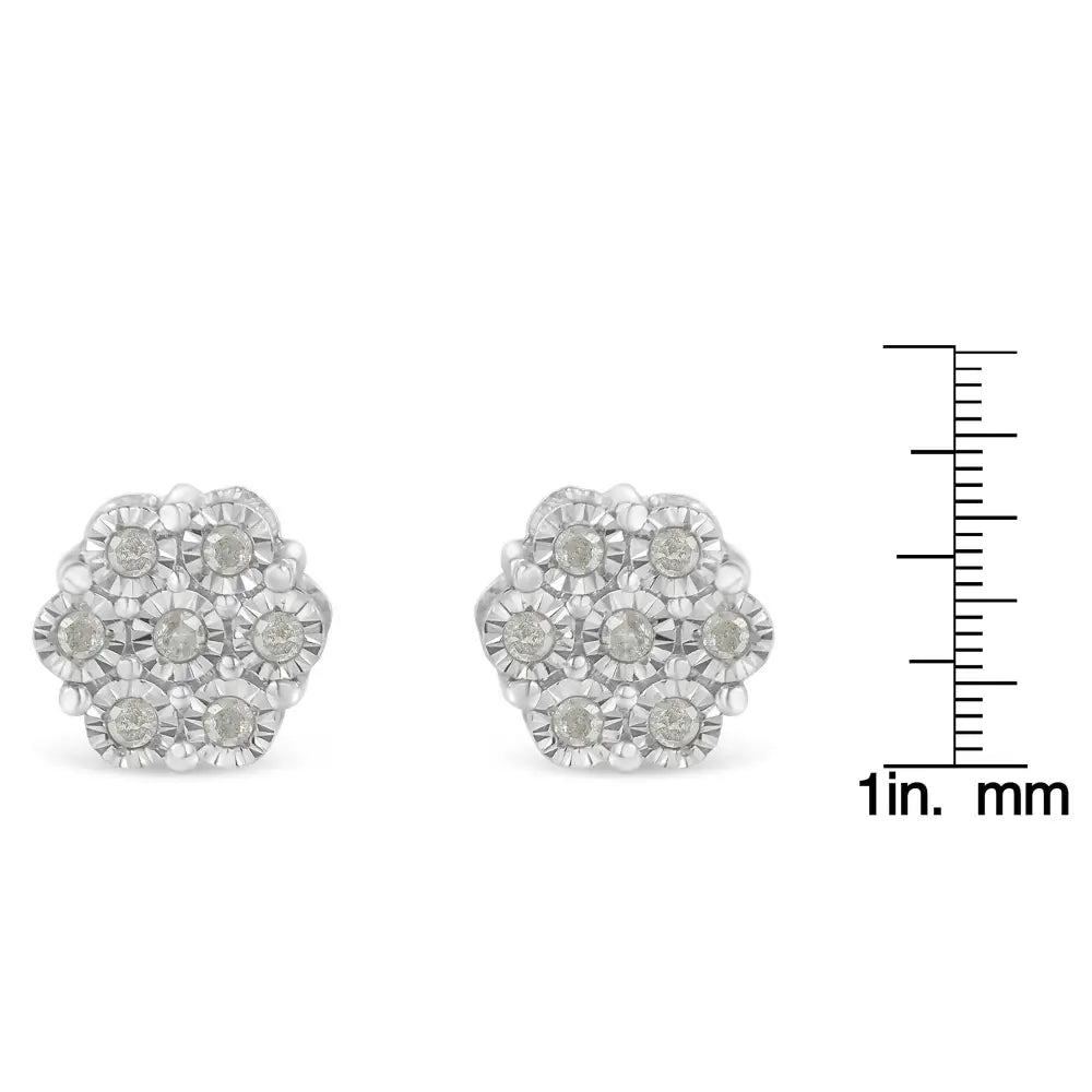 .925 Sterling Silver 1/4 Cttw Round-cut Diamond Miracle-set Floral Cluster Button Stud Earrings (i-j Color I3 Clarity)