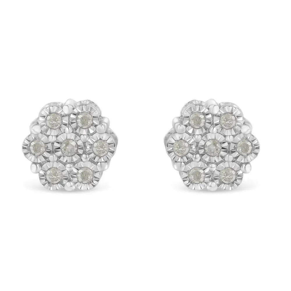 .925 Sterling Silver 1/4 Cttw Round-cut Diamond Miracle-set Floral Cluster Button Stud Earrings (i-j Color I3 Clarity)