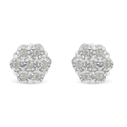 .925 Sterling Silver 1/4 Cttw Round-cut Diamond Miracle-set Floral Cluster Button Stud Earrings (i-j Color I3 Clarity)