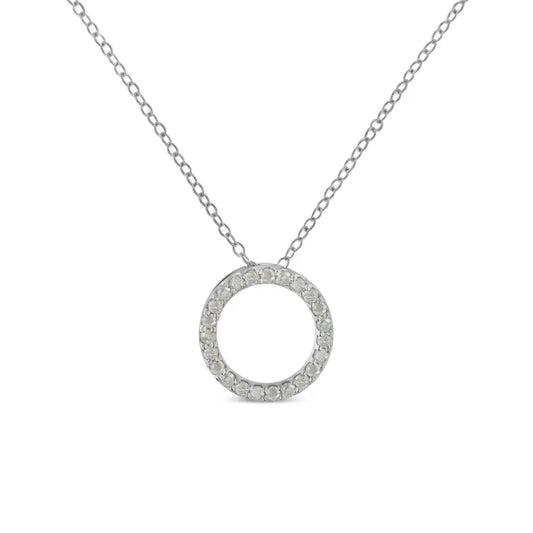 .925 Sterling Silver 1/4 Cttw Round-cut Diamond Open Circle Halo 18’’ Pendant Necklace (i-j Color I2-i3 Clarity)