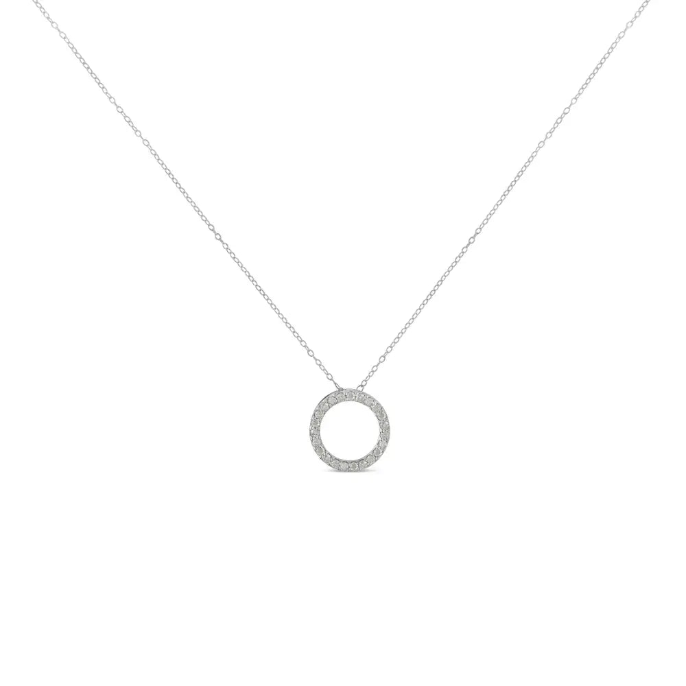 .925 Sterling Silver 1/4 Cttw Round-cut Diamond Open Circle Halo 18’’ Pendant Necklace (i-j Color I2-i3 Clarity)