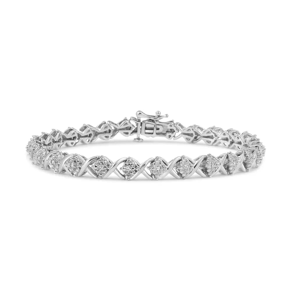 .925 Sterling Silver 1/4 Cttw Round-cut Diamond ?X’ Link Bracelet (i-j Color I3 Clarity) - Size 7.25 ’ - Fine