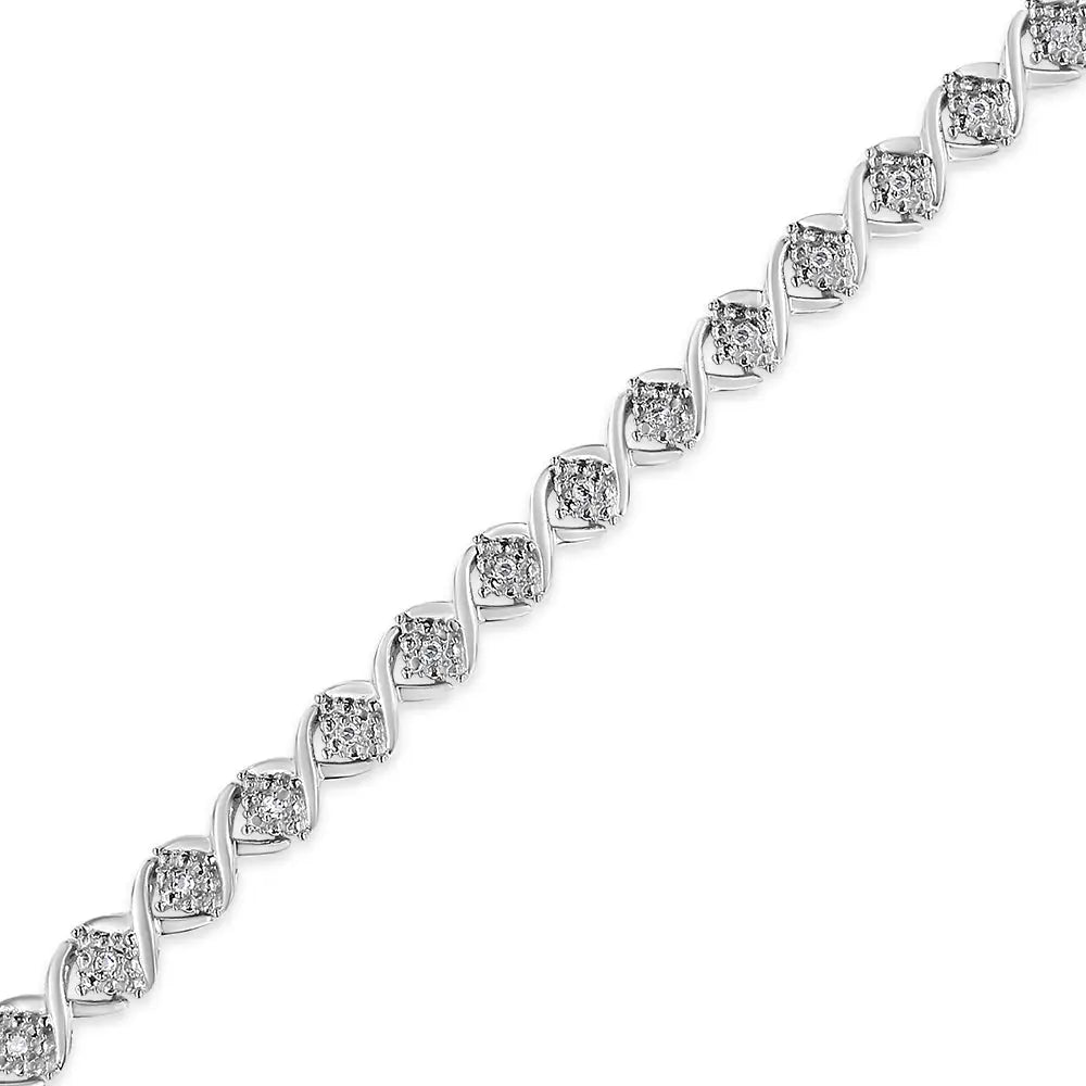 .925 Sterling Silver 1/4 Cttw Round-cut Diamond ?X’ Link Bracelet (i-j Color I3 Clarity) - Size 7.25 ’ - Fine