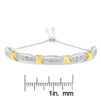 .925 Sterling Silver 1/4 Cttw Round-cut Diamond x & Tapered Bar Miracle-set Bolo Bracelet (i-j Color I3 Clarity) - Two