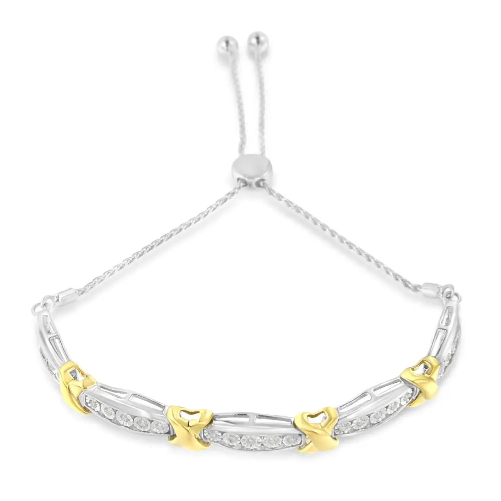 .925 Sterling Silver 1/4 Cttw Round-cut Diamond x & Tapered Bar Miracle-set Bolo Bracelet (i-j Color I3 Clarity) - Two