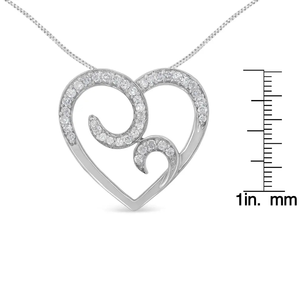 .925 Sterling Silver 1/4 Cttw Round Diamond Heart Pendant Necklace (h-i I1-i2) - Fine Jewelry us Direct