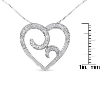 .925 Sterling Silver 1/4 Cttw Round Diamond Heart Pendant Necklace (h-i I1-i2) - Fine Jewelry us Direct