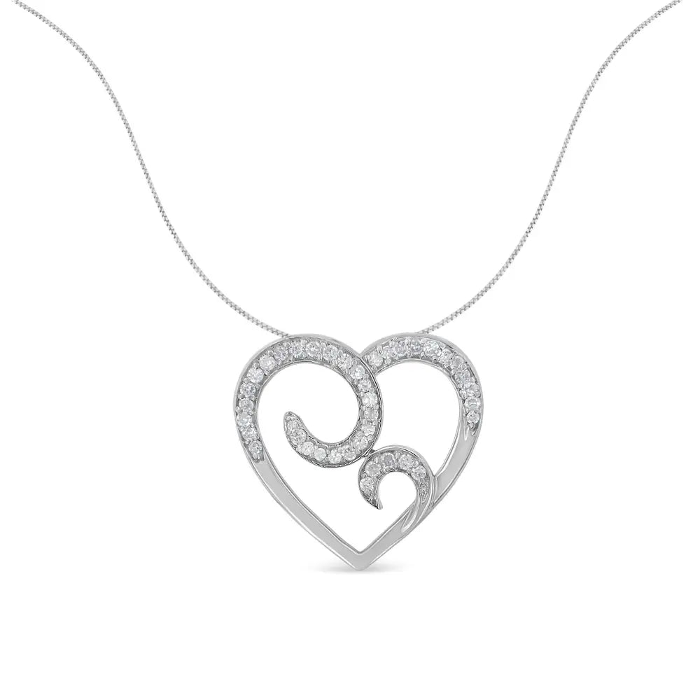 .925 Sterling Silver 1/4 Cttw Round Diamond Heart Pendant Necklace (h-i I1-i2) - Fine Jewelry us Direct