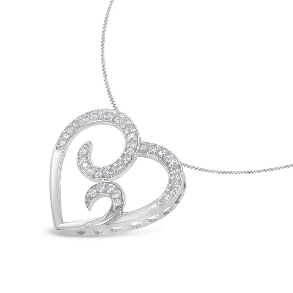 .925 Sterling Silver 1/4 Cttw Round Diamond Heart Pendant Necklace (h-i I1-i2) - Fine Jewelry us Direct