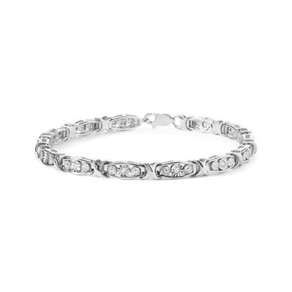 .925 Sterling Silver 1/4 Cttw Round Diamond Link Bracelet - Size 7.50’’ - (i-j Color I2-i3 Clarity) - Fine Jewelry