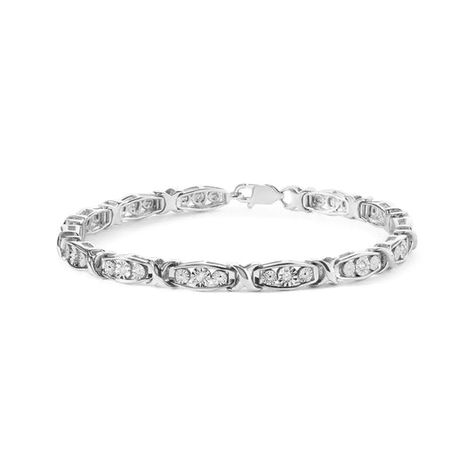 .925 Sterling Silver 1/4 Cttw Round Diamond Link Bracelet - Size 7.50’’ - (i-j Color I2-i3 Clarity) - Fine Jewelry