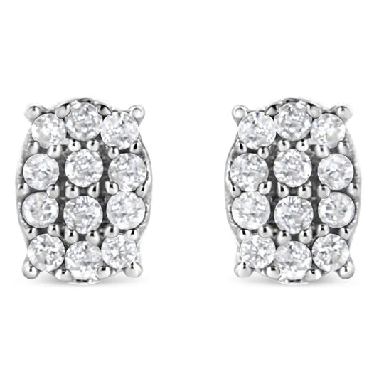 .925 Sterling Silver 1/4 Cttw Round Diamond Oval Shaped Cluster Stud Earrings (i-j Color I2-i3 Clarity) - Fine Jewelry