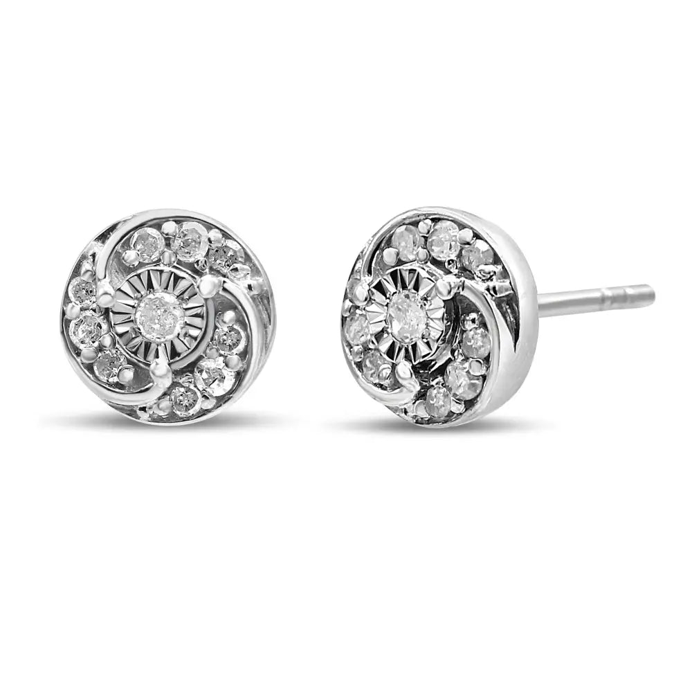 .925 Sterling Silver 1/4 Cttw Round Diamond Spiral Halo Cluster Stud Earrings (i-j Color I2-i3 Clarity) - Fine Jewelry