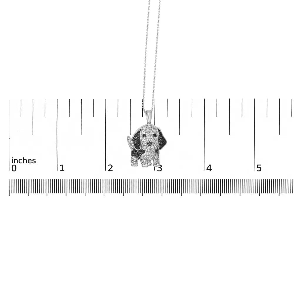 .925 Sterling Silver 1/4 Cttw White and Black Diamond Dog Pendant Necklace 18 Inch (i-j Color I2-i3 Clarity) - Fine