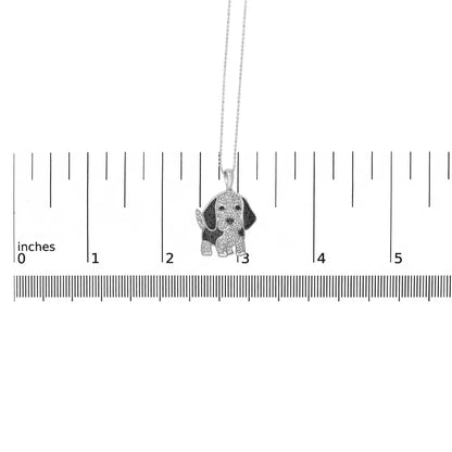 .925 Sterling Silver 1/4 Cttw White and Black Diamond Dog Pendant Necklace 18 Inch (i-j Color I2-i3 Clarity) - Fine