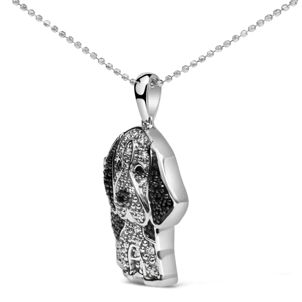 .925 Sterling Silver 1/4 Cttw White and Black Diamond Dog Pendant Necklace 18 Inch (i-j Color I2-i3 Clarity) - Fine