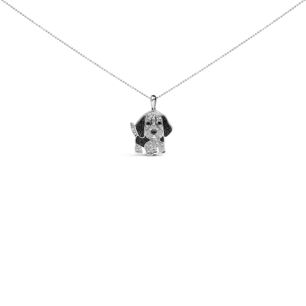 .925 Sterling Silver 1/4 Cttw White and Black Diamond Dog Pendant Necklace 18 Inch (i-j Color I2-i3 Clarity) - Fine